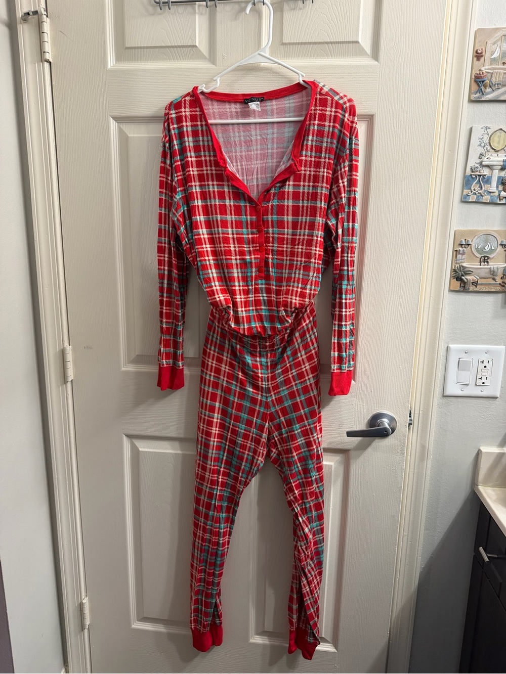 VENUS Red Plaid Kids Pajama Jumpsuit